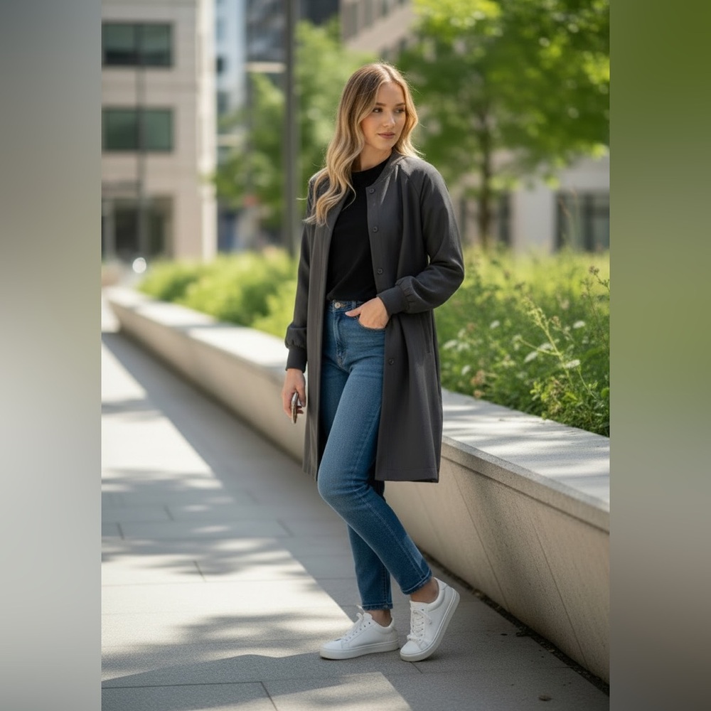 PLEIONE Brownish Gray Women's Lightweight Modal blend Long Jacket, Small - Picture 2 of 12